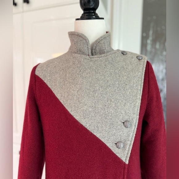 VTG 🇨🇦 Made in Canada 70s Mod Wool Coat Colour Block Contrast Scarf - S - Picture 3 of 15